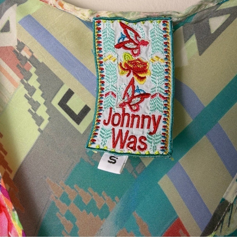 Johnny Was Cupra Rayon Midi Dress Colorful Boho Floral Patchwork size SMALL - Picture 3 of 9